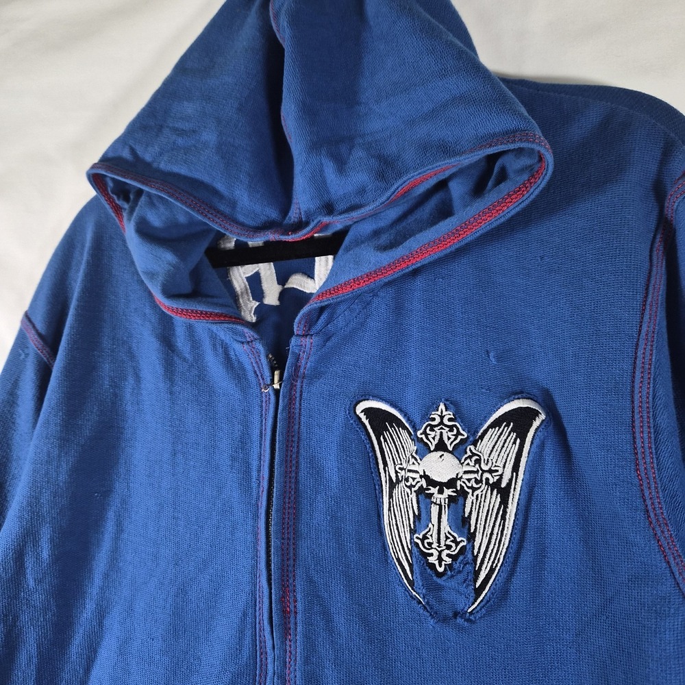 Black Label Hoodie Y2K Full Zip‎ Blue Cross Graphic Love Life Streetwear XL